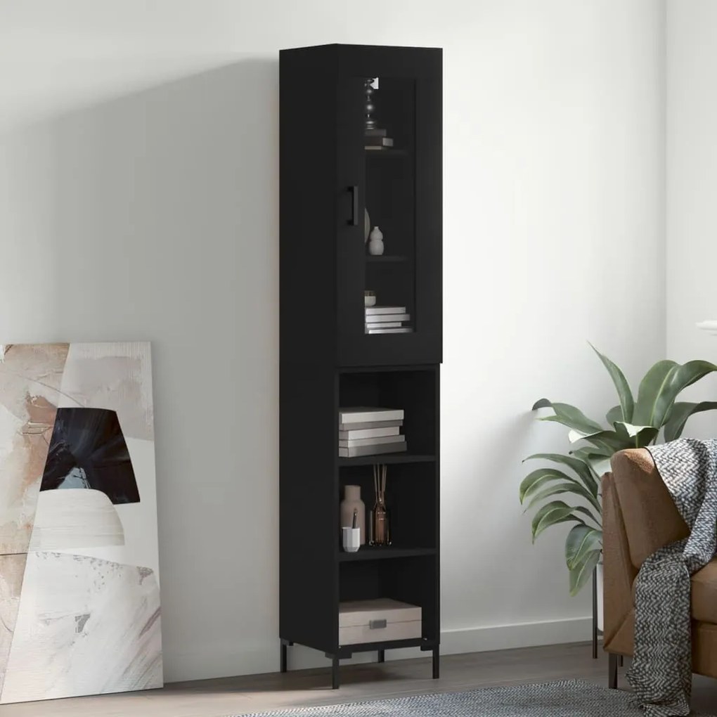 Credenza Nera 34,5x34x180 Cm İn Legno Multistrato /