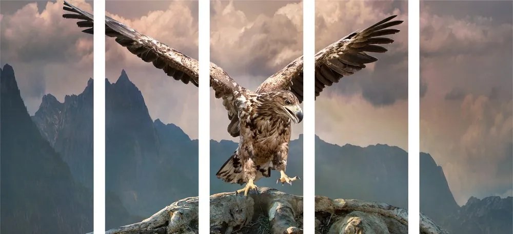 Quadri 5 pezzi – Aquila con ali spiegate sopra le montagne