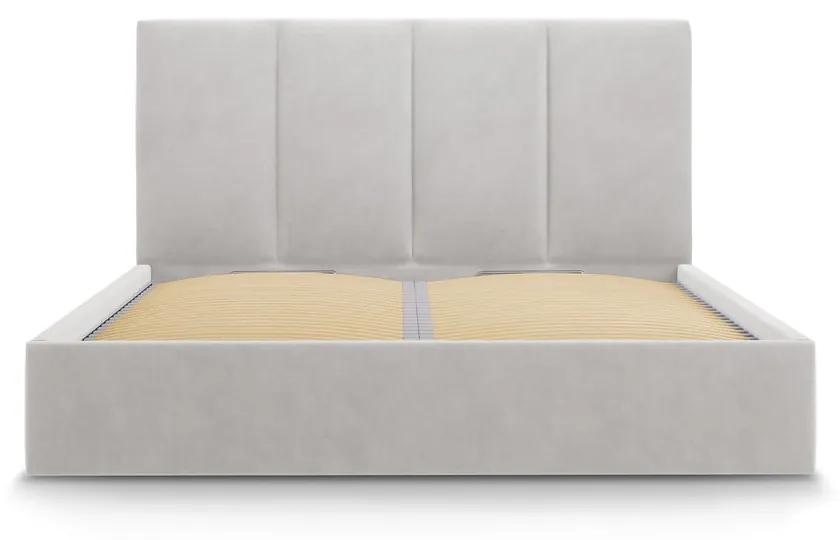 Letto matrimoniale imbottito grigio chiaro con contenitore con griglia 180x200 cm Juniper - Mazzini Beds
