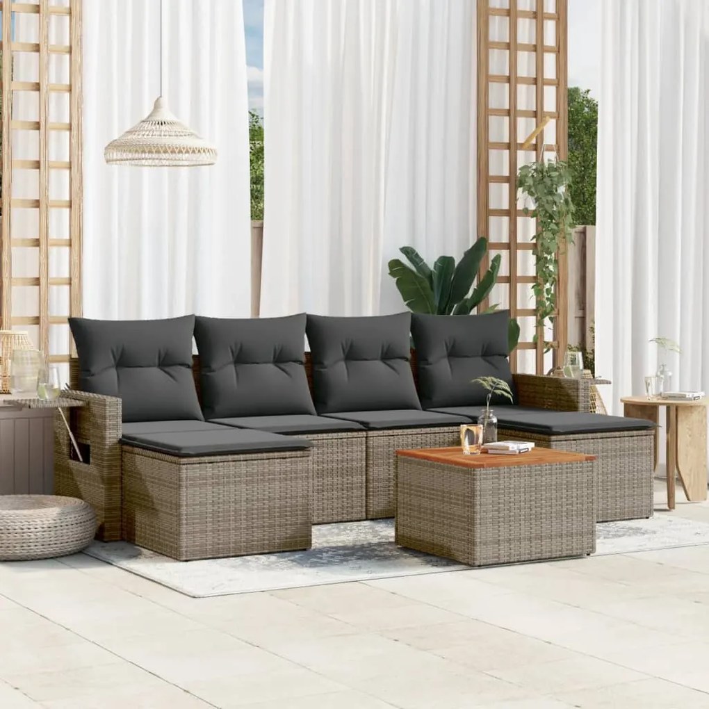 Set divani da giardino 7 pz con cuscini grigio in polyrattan