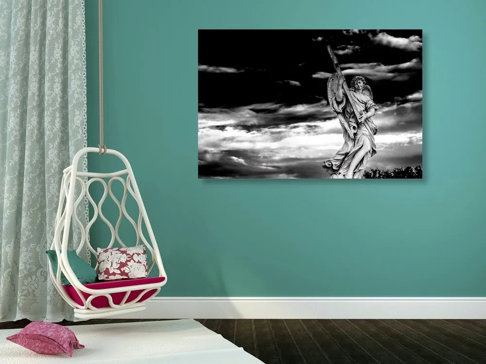 Quadro su tela – Angelo con croce in bianco e nero