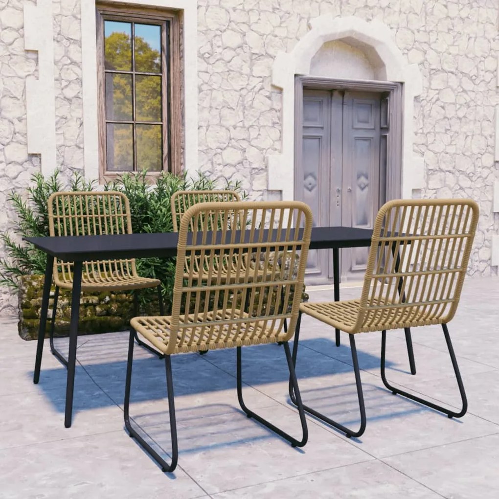 Set Da Pranzo Da Giardino 5 Pz İn Polyrattan E Vetro /