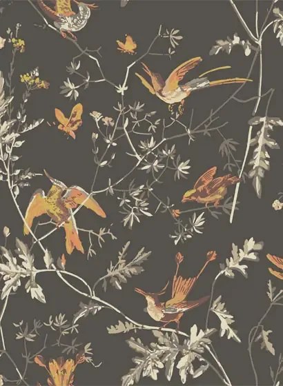 Cole & Son Carta da parati Hummingbirds Icons - Charcoal/ Ginger