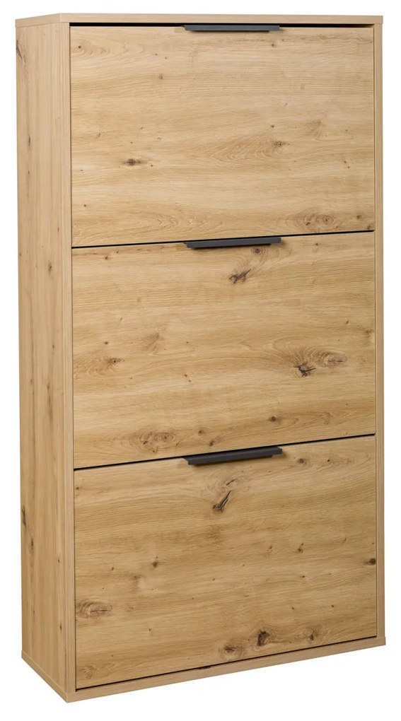 Scarpiera 65x120x25 cm legno Oak con 3 ante a ribalta