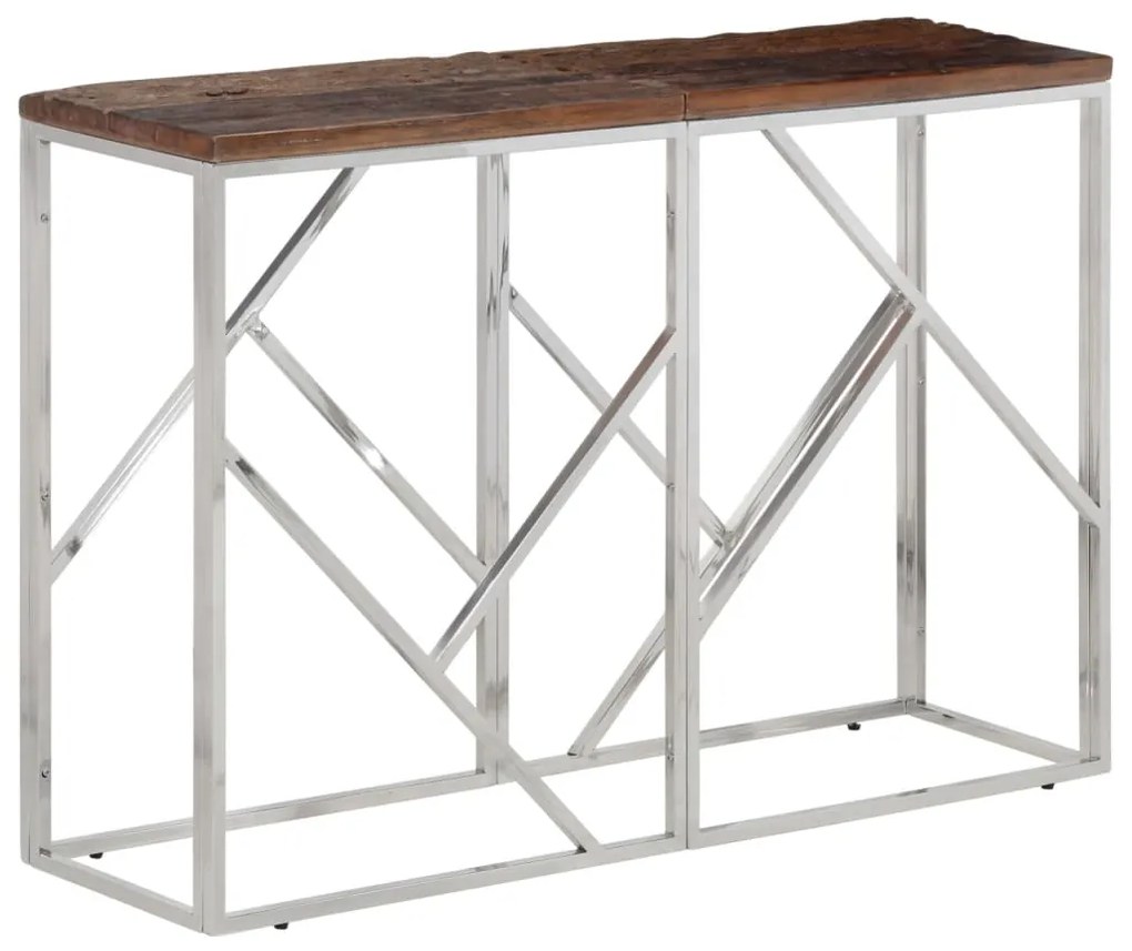 Tavolo Consolle Argento Acciaio Inox E Traverse Legno Massello /