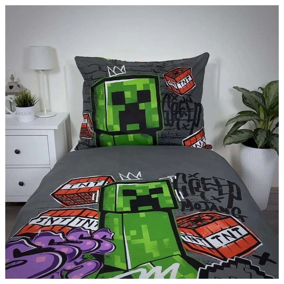 Biancheria da letto per bambini in cotone per letto singolo 140x200 cm Minecraft Metro Art - Jerry Fabrics