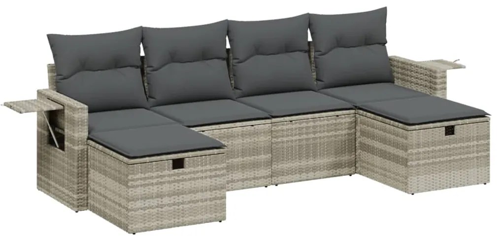 Set divano da giardino 6pz con cuscini grigio chiaro polyrattan