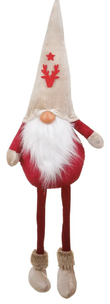 Gnomo natalizio 75 cm gambe molli con cappello in velluto e renna