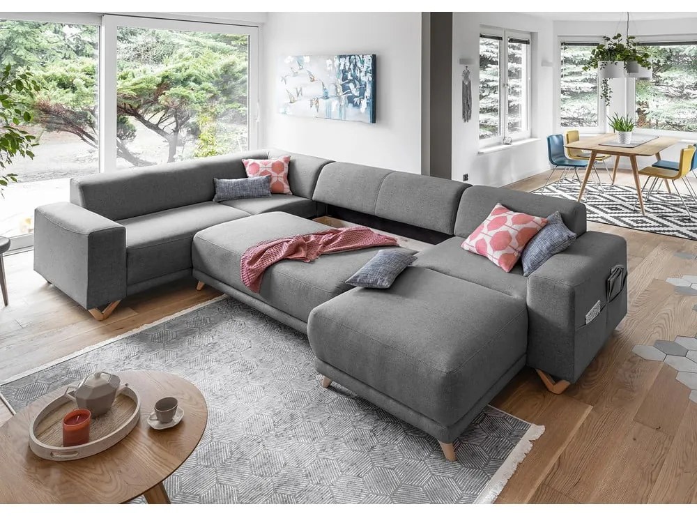 Divano angolare grigio allungabile e con contenitore (penisola a sinistra/a U) Classy Sophie – Miuform