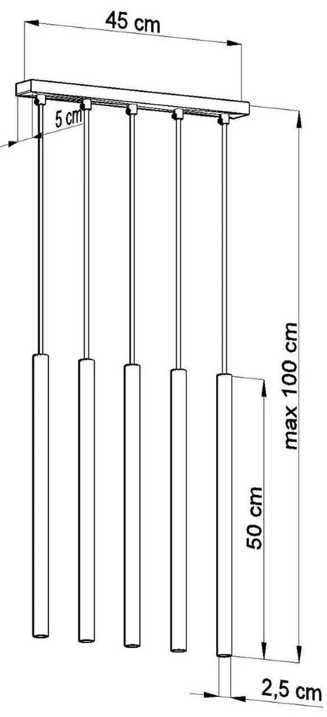 Lampadario in Acciaio a sospensione 5xG9 PASTELO 5 Nero da Interno