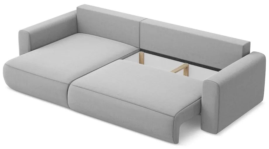 Divano angolare grigio chiaro allungabile/con contenitore (con penisola a sinistra/con chaise lounge) con rivestimento in velluto Kapua – Makamii