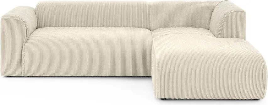 Divano angolare beige (con penisola a destra/con chaise lounge) con rivestimento in velluto a coste Merid – Ropez