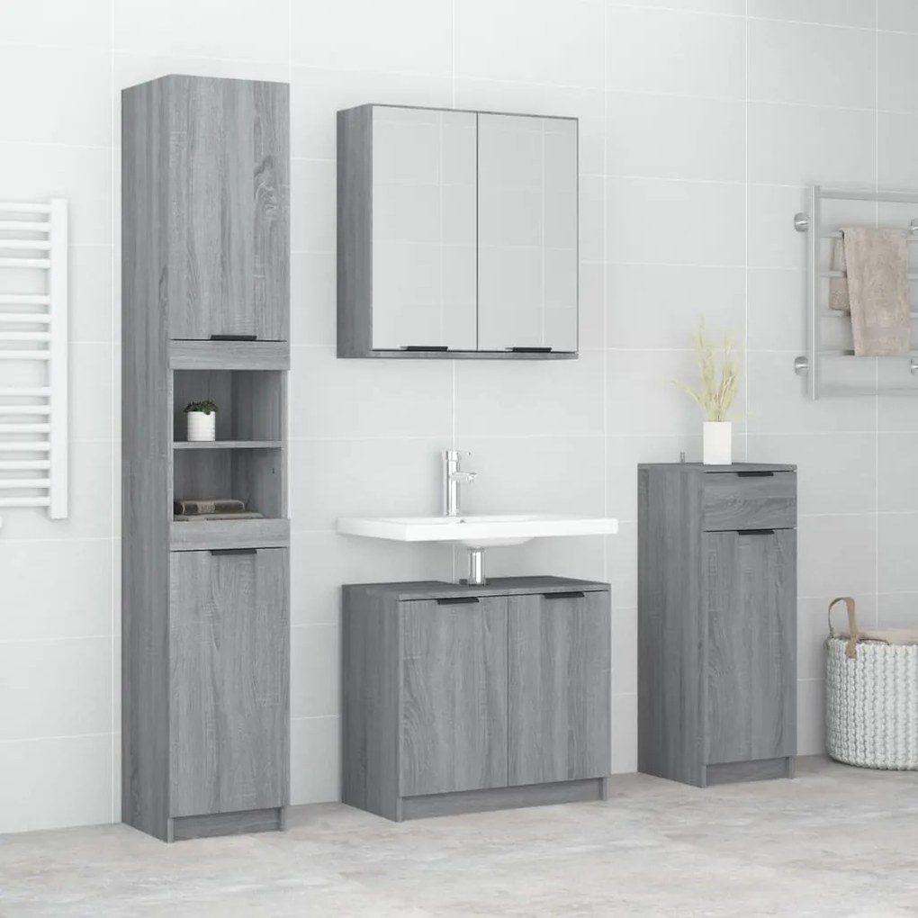 Set Mobili Da Bagno 4 Pz Grigio Sonoma İn Legno Multistrato /