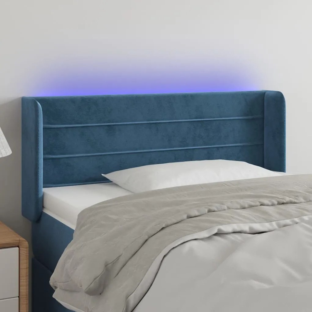 Testiera A Led Blu Scuro 93x16x78/88 Cm İn Velluto /