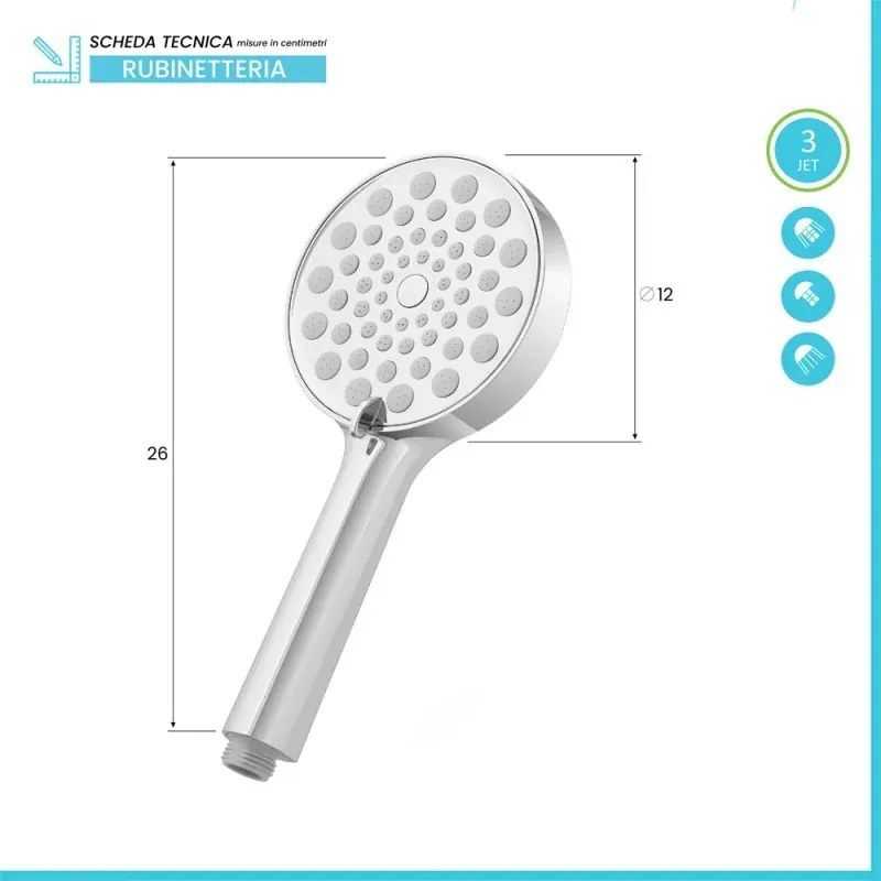 Doccetta tonda 26 cm con tre tipi di getto cromo in ABS Hidra
