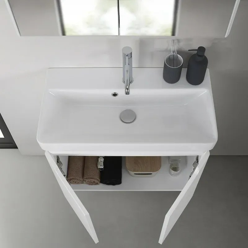 Mobile bagno sospeso 70 cm bianco lucido con armadietto a specchio Clip