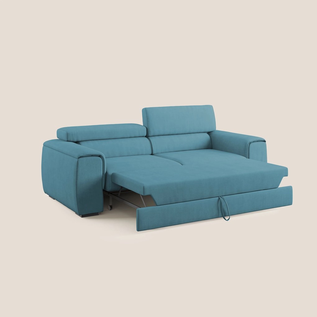 Zeno Divano con pouf estraibile poggiapiedi in tessuto morbido impermeabile T02 azzurro