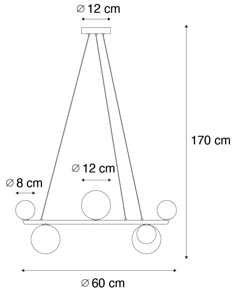 Lampada a sospensione nera con vetro fumé rotondo 8 luci - Monaco