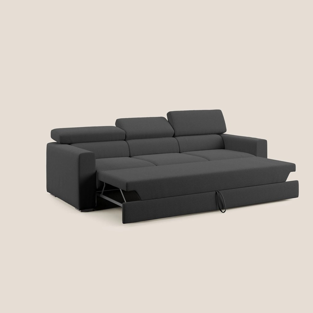 Dylan divano a 3 sedute con pouf estraibile poggiapiedi in tessuto simil cotone impermeabile T13 antracite