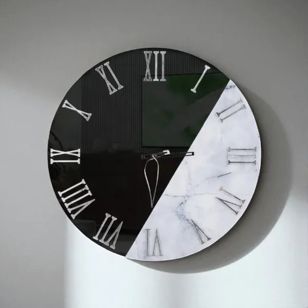 Orologio da Parete Rotondo ECLIS 65 cm - Vetro Specchio Fumé e Marmo Bianco