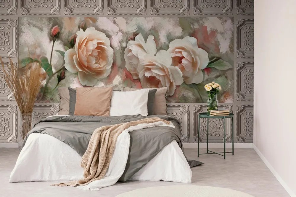 Carta da parati – Rosa in cornice storica