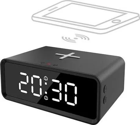 Solight CA07B - Orologio digitale con caricatore wireless Qi 230V/CR2032 nero