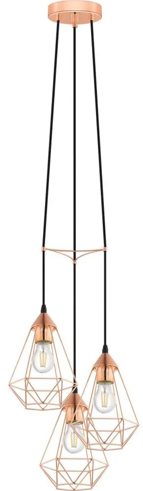 Eglo 78276 - Lampada a sospensione su cavo BYRON 3xE27/60W/230V finitura rame