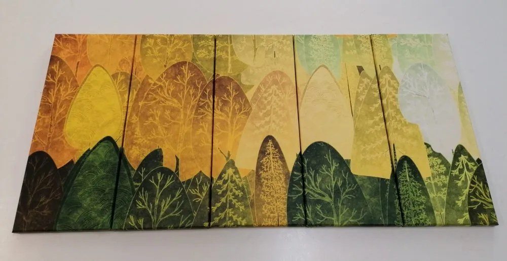 Quadri 5 pezzi – Alberi asimmetrici verdi