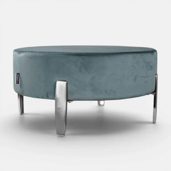 Pouf Rotondo in Velluto Ottanio con Piedini 70 cm - Giotto