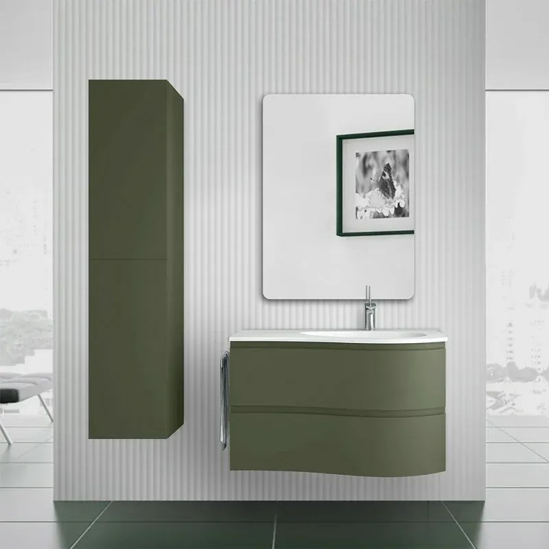 Mobile bagno sospeso 90 cm Melody verde bosco con vasca a destra