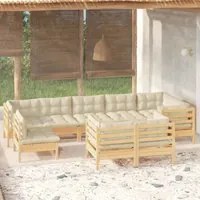 Set Divani da Giardino 9 pz con Cuscini Crema Massello di Pino 3096526