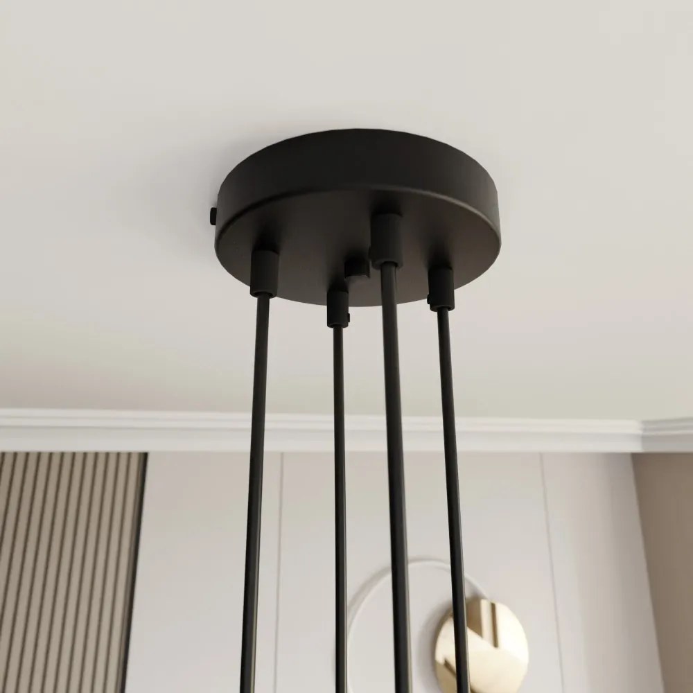 Lampadario a Sospensione MOTIF 4 in Acciaio e Tessuto 4xE27 Colore del corpo Rattan