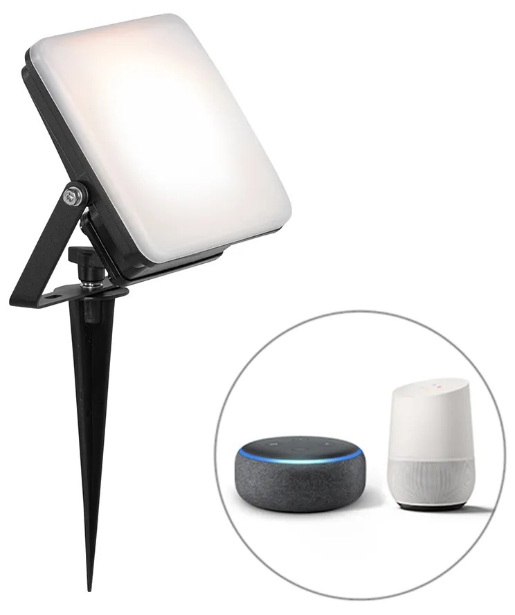 Faretto intelligente nero 14,5 cm con LED incluso IP65 con picchetto - Ruud