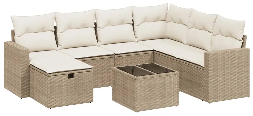 Set divano da giardino 8 pz con cuscini beige in polyrattan