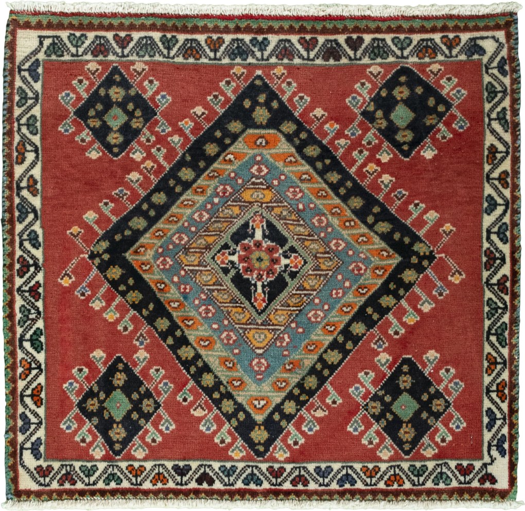 Shiraz Tappeto 70x60 Rosso (Iran) Annodato A Mano