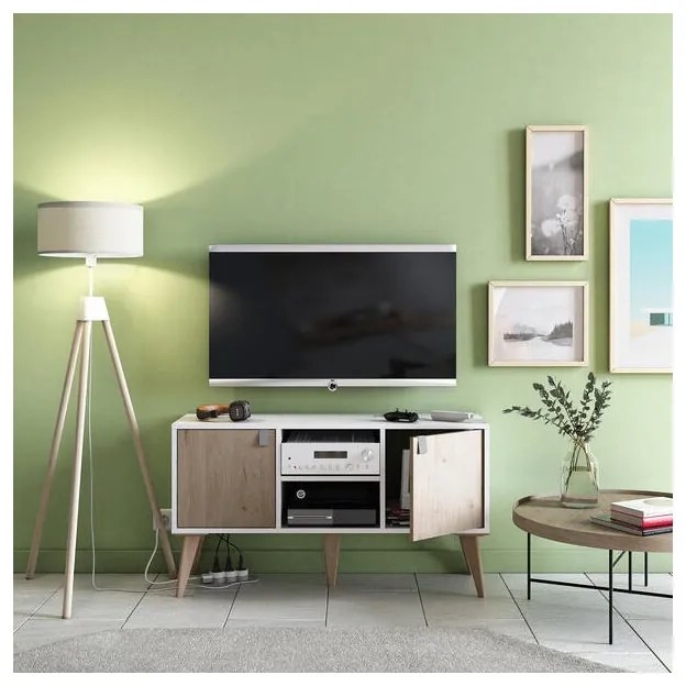 Mobile TV KUB L 125 x H 36 P 31.7 cm bianco, rovere