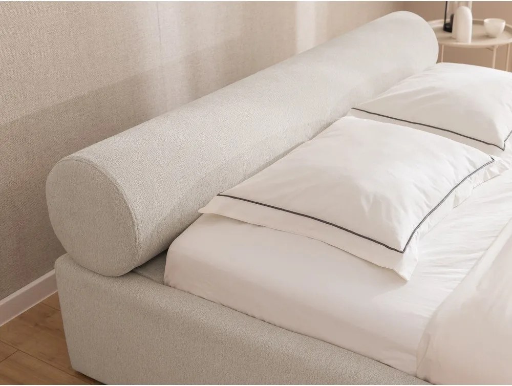 Letto matrimoniale imbottito beige con contenitore con rete inclusa 140x200 cm Cille – Ropez