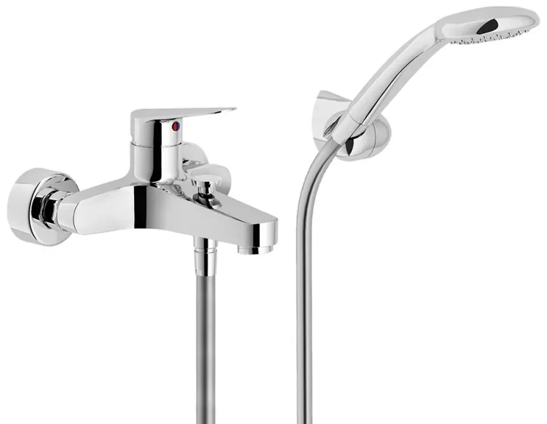 Set miscelatori lavabo bidet e vasca con kit doccia cromati Piralla Essenza  scarico incluso