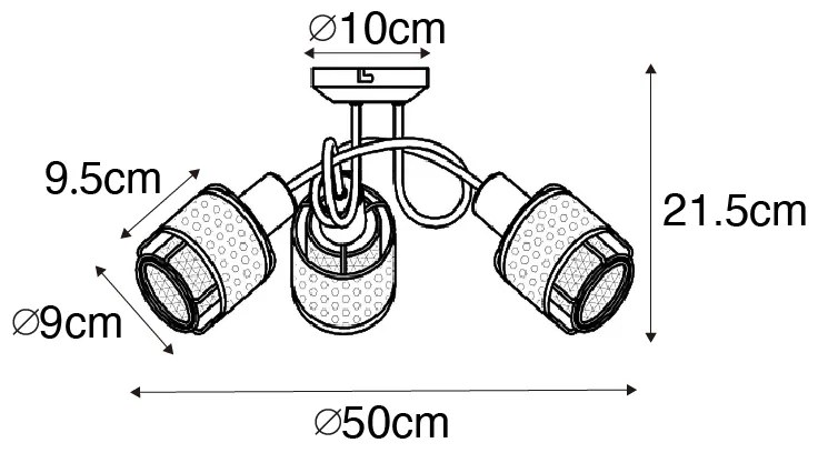 Plafoniera di design nera con oro 3 luci - Noud