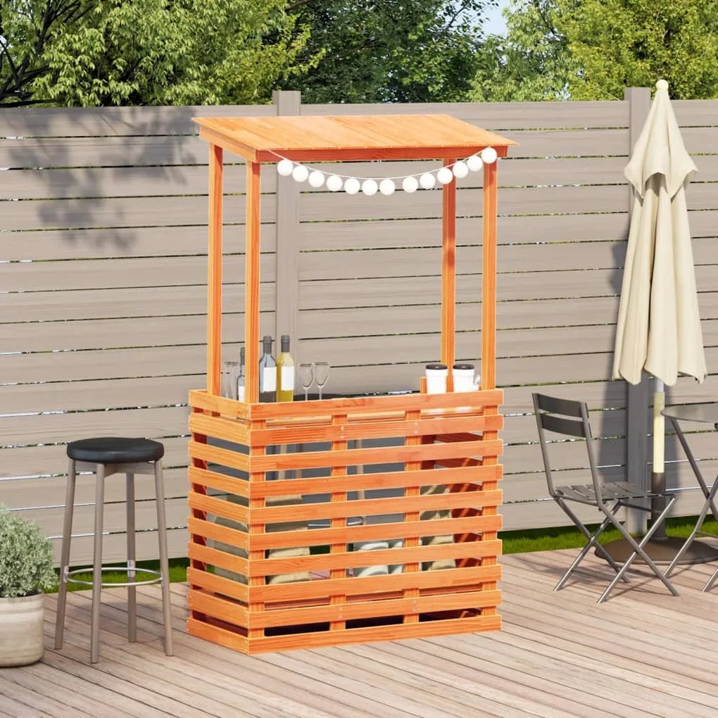 Tavolo bar da esterno con tetto marrone 112,5x57x195,5 cm legno