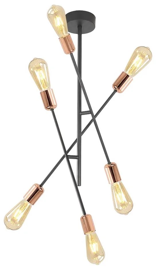 Klausen KL106005 - Lampadario on a pole STRAIGHT 6xE27/15W/230V nero/rame