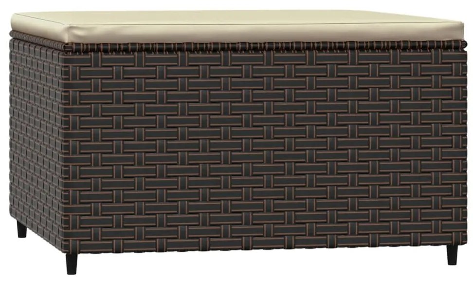 Poggiapiedi da giardino con cuscino in polyrattan marrone