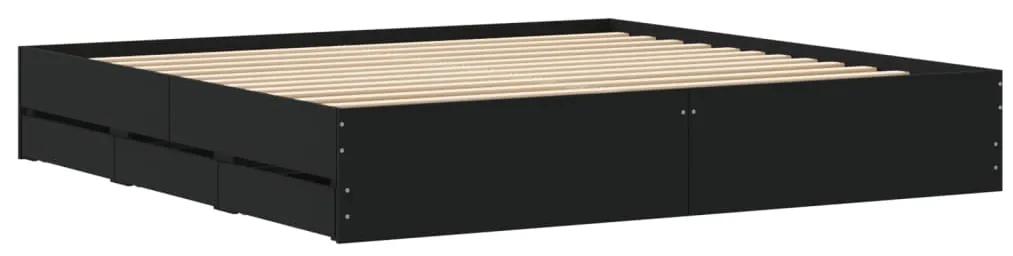 Giroletto con Cassetti Nero 160x200 cm in Legno Multistrato