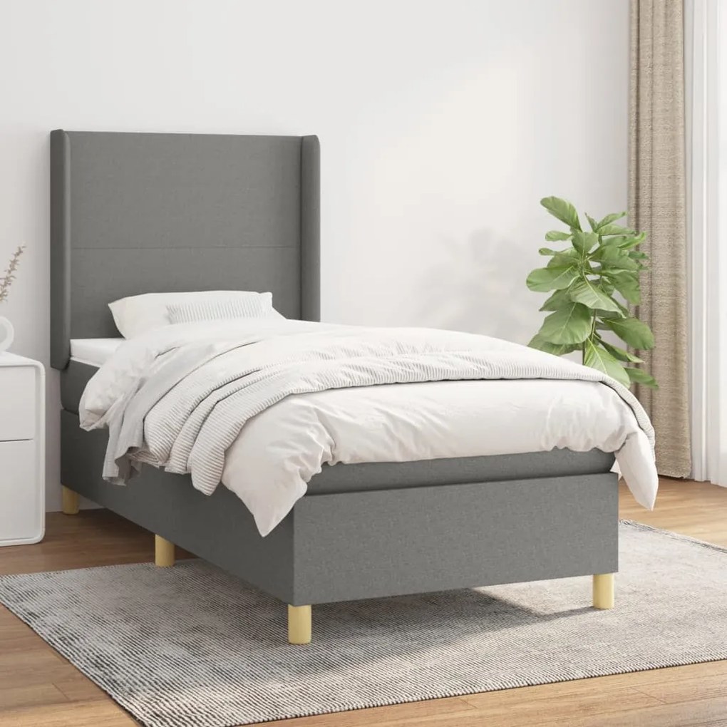 Giroletto A Molle Con Materasso Grigio Scuro 100x200 Cm Tessuto /