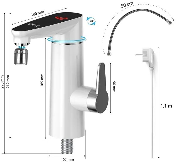 Scaldabagno istantaneo con LED display 3000W/230V IPX4 bianco