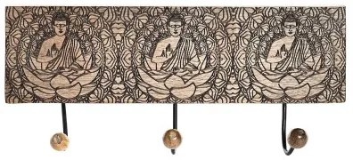 Appendiabiti da parete DKD Home Decor Metallo Legno di mango Naturale Buddha Orientale 38 x 6 x 18 cm