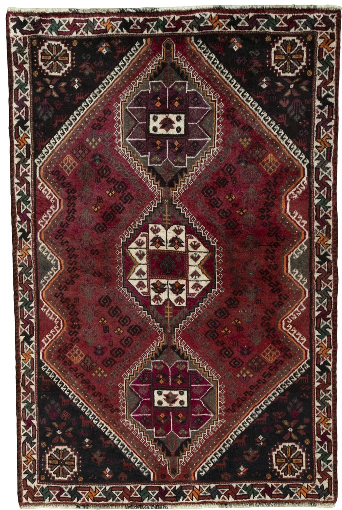 Shiraz Tappeto 110 x 160 Rosso (Iran) Annodato A Mano
