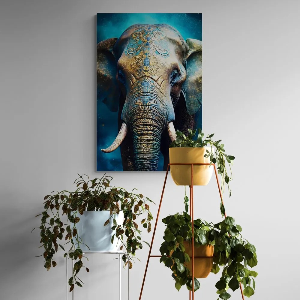 Stampa su tela – Elefante blu-oro
