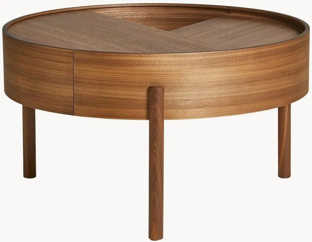 Tavolino rotondo in legno di noce con vano contenitore Arc