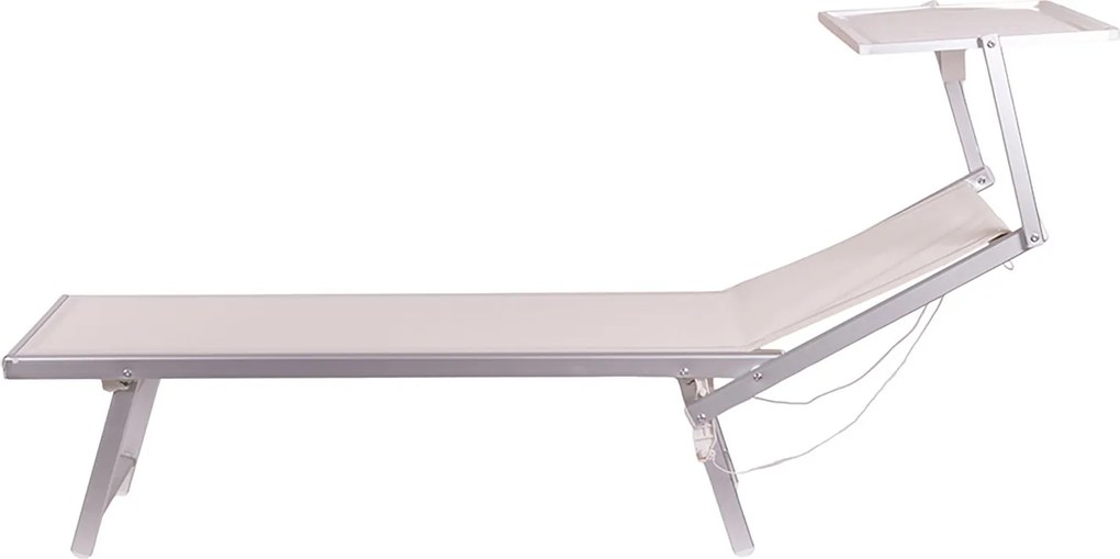 Lettino Mare con Parasole Richiudibile 181x71,5x38,5 cm in Alluminio PVC e Poliestere Avorio Riccione...